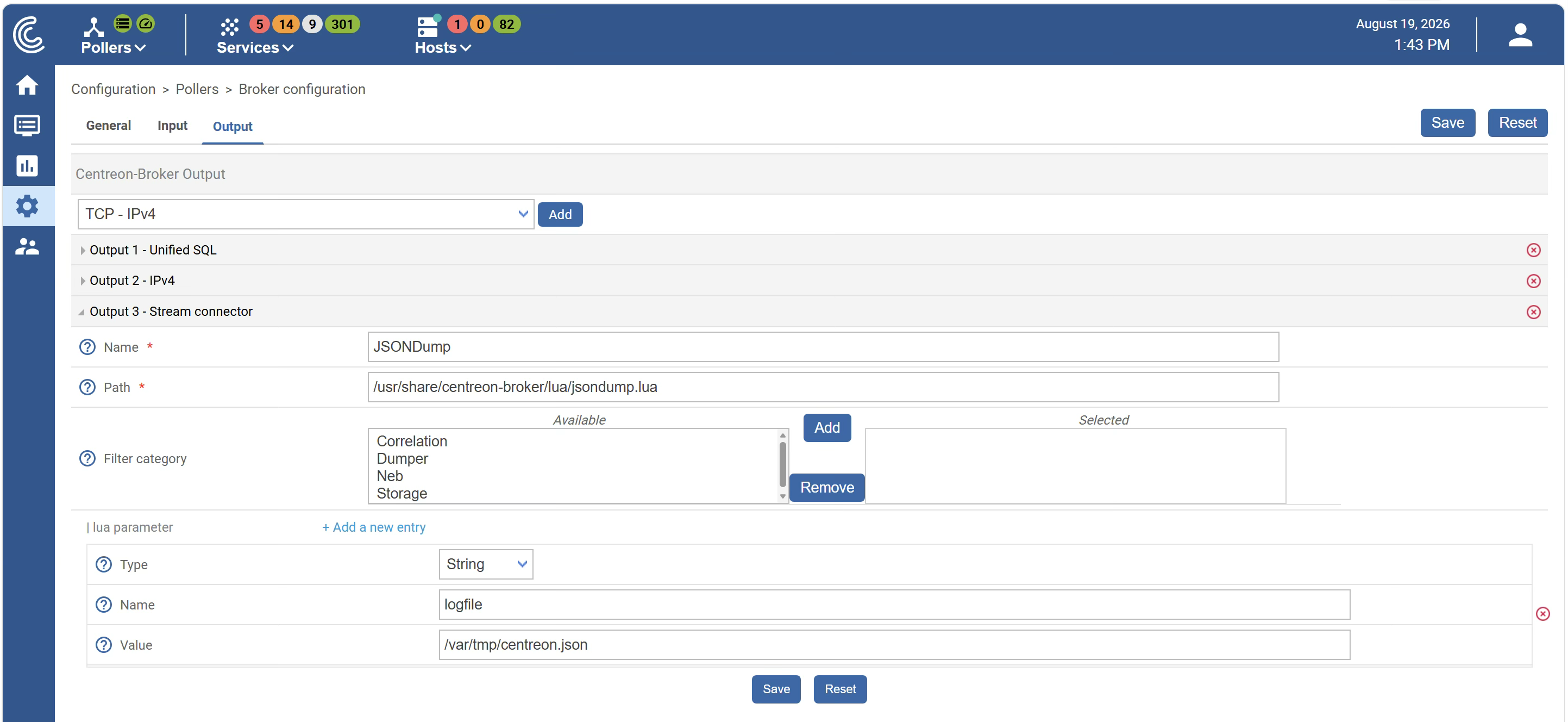 Centreon Broker configuration screenshot